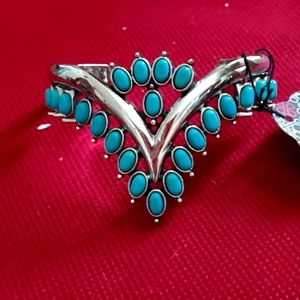Cuff native style bracelet blue and silver tone.